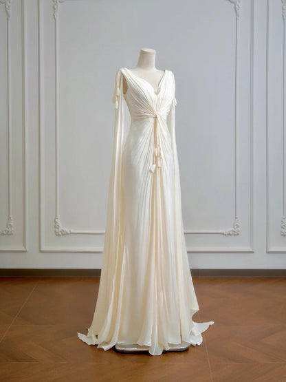 Elegant Wedding Dress A Line V-neck Pleated Wedding Dress D3388