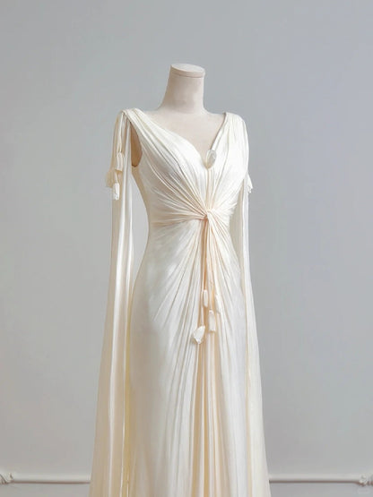 Elegant Wedding Dress A Line V-neck Pleated Wedding Dress D3388