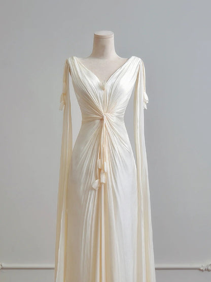 Elegant Wedding Dress A Line V-neck Pleated Wedding Dress D3388
