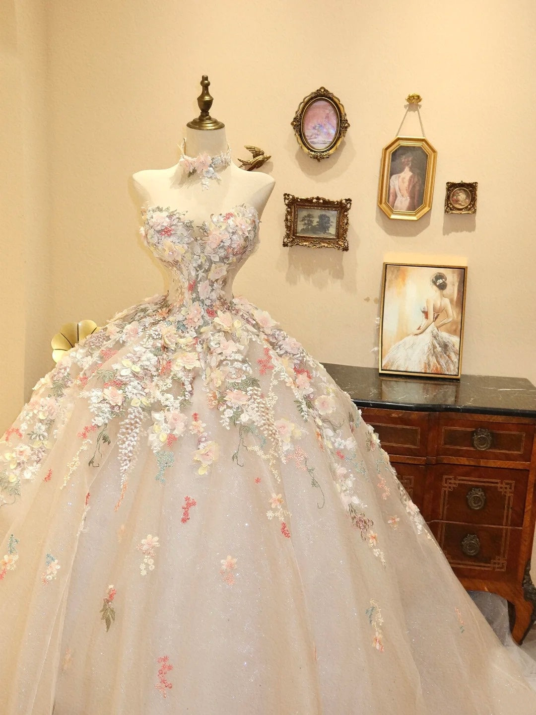 Stunning Prom Dress Sweetheart Floral Ball Gown Evening Dress Quinceanera Dress       D3394