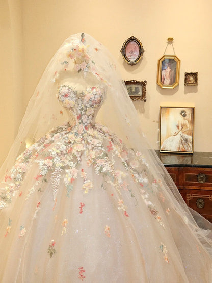 Stunning Prom Dress Sweetheart Floral Ball Gown Evening Dress Quinceanera Dress       D3394