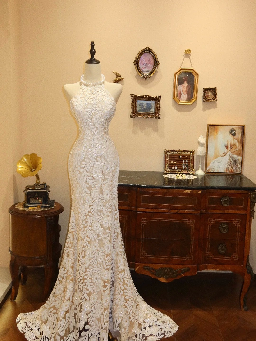 Elegant Wedding Dress Crew Neck Mermaid Wedding Dress D3398