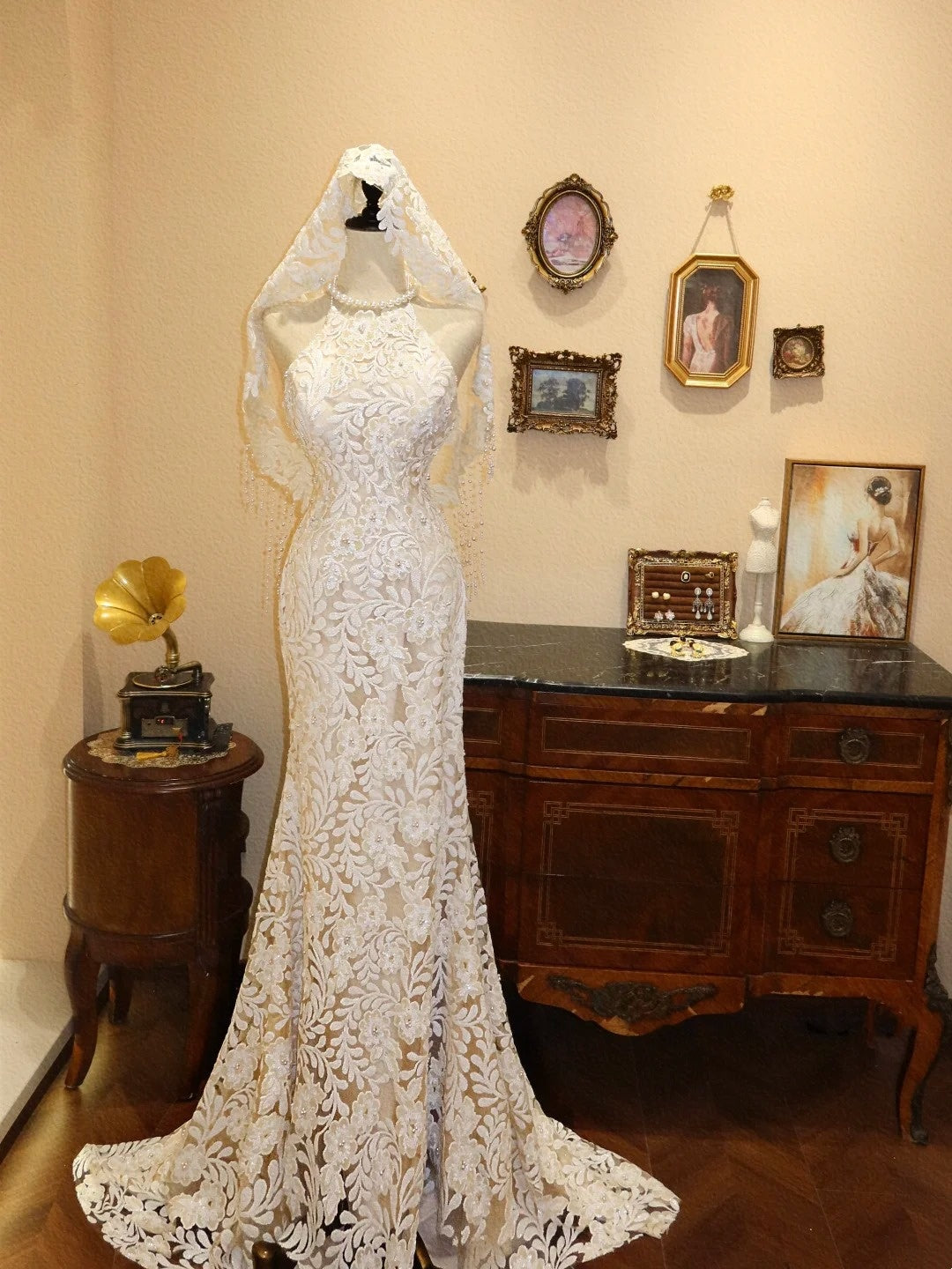 Elegant Wedding Dress Crew Neck Mermaid Wedding Dress D3398