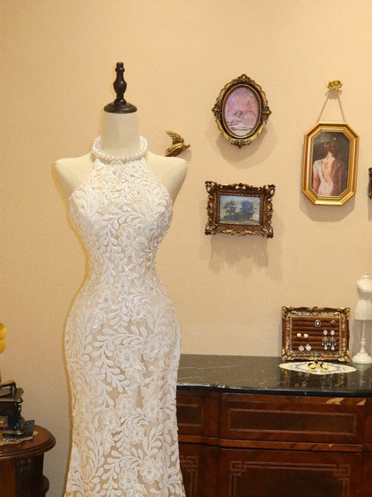 Elegant Wedding Dress Crew Neck Mermaid Wedding Dress D3398