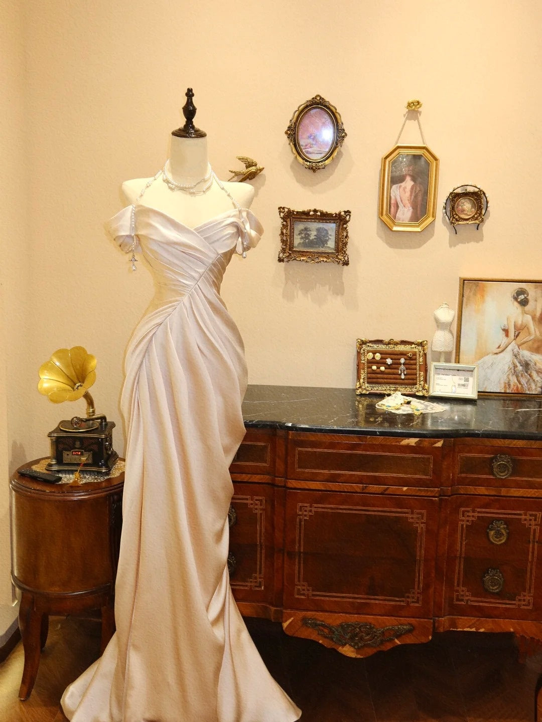 Elegant Prom Dress Off Shoulder Pleated Mermaid Evening Dress Birthday Party Dress     D3407