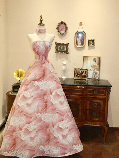 Stunning Prom Dress A Line Strapless Print Evening Dress Gala Dress   D3409