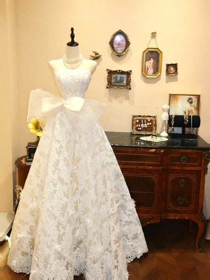 Elegant Wedding Dress A Line Strapless Bowknot Wedding Dress  D3411