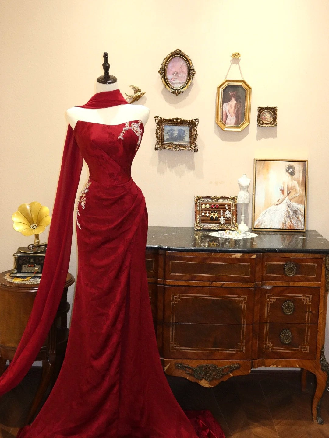 Elegant Prom Dress Wine Red Strapless Mermaid Evening Dress Gala Dress D3412