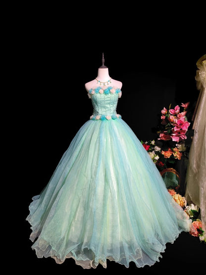 Beauty Prom Dress Strapless Tulle Flower Ball Gown Evening Dress Quinceanera Dress D3426