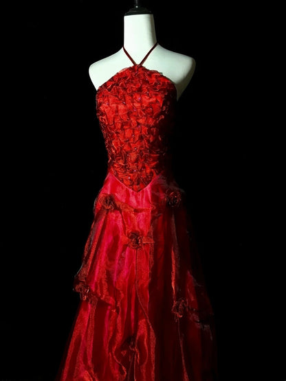 Stunning Prom Dress A Line Halter Flower Evening Dress Birthday Party Dress Cocktail Dress  D3438