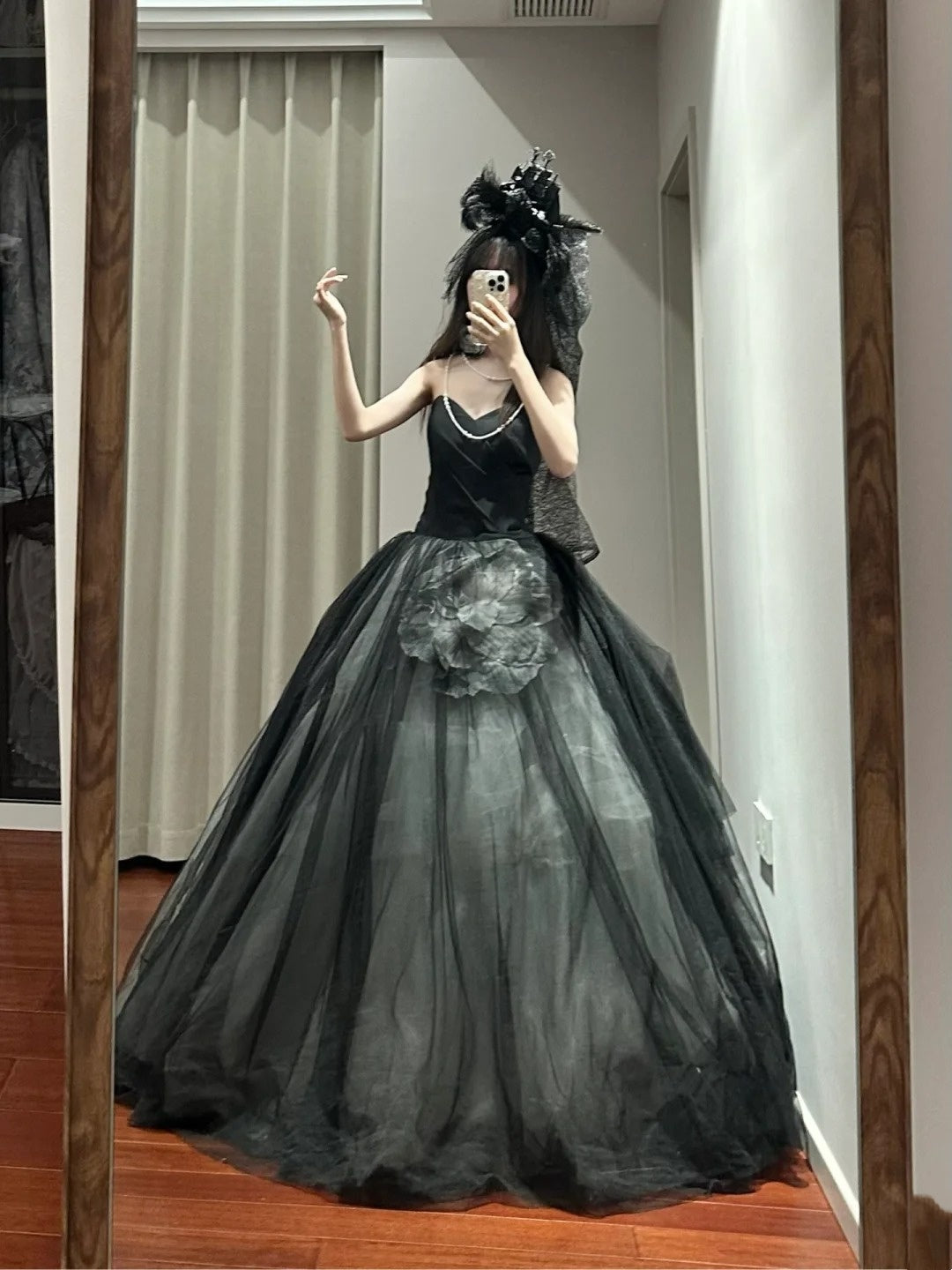Stunning Prom Dress Black Sweetheart Tulle Pleated Ball Gown Quinceanera Dress    D3454