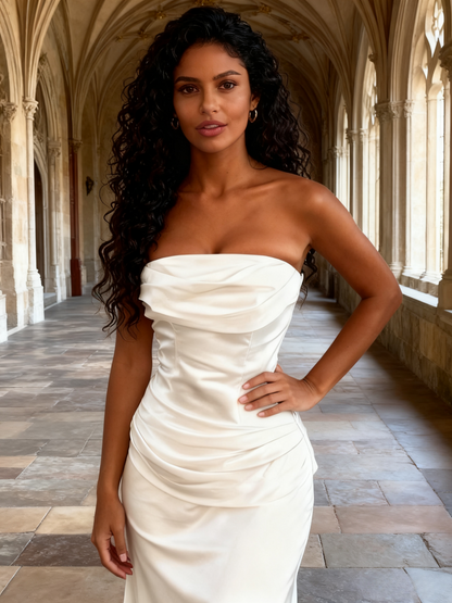 Elegant Prom Dress Strapless Pleated Long Evening Dress Gala Dress  D3465