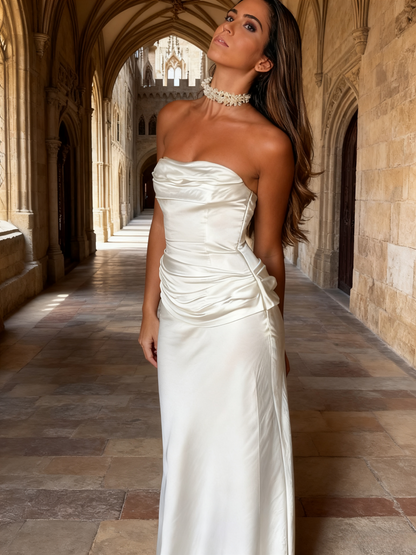 Elegant Prom Dress Strapless Pleated Long Evening Dress Gala Dress  D3465
