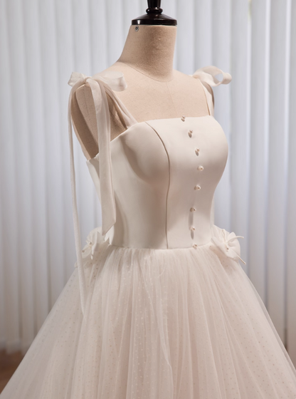 Elegant Wedding Dress Straps Tulle Pleated Wedding Dress   D3472