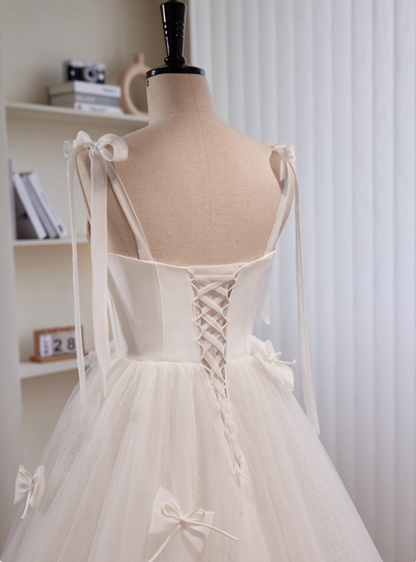 Elegant Wedding Dress Straps Tulle Pleated Wedding Dress   D3472