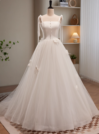 Elegant Wedding Dress Straps Tulle Pleated Wedding Dress   D3472