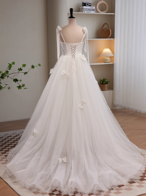 Elegant Wedding Dress Straps Tulle Pleated Wedding Dress   D3472