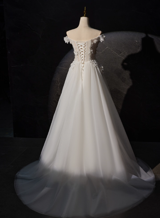 New Arrival Wedding Dress Off Shoulder Flower Tulle Wedding Dress       D3476