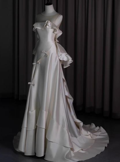 New Arrival Wedding Dress A Line Crew Neck Ruffle Wedding Dress        D3477