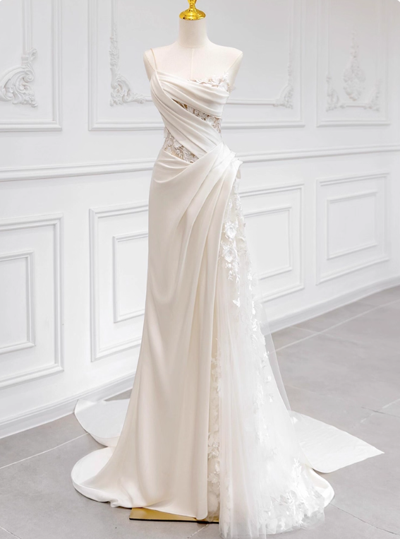 Elegant Wedding Dress One Shoulder Pleated Tulle Wedding Dress   D3482