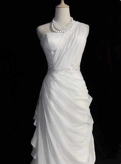 Elegant Wedding Dress One Shoulder Pleated Wedding Dress  D3488