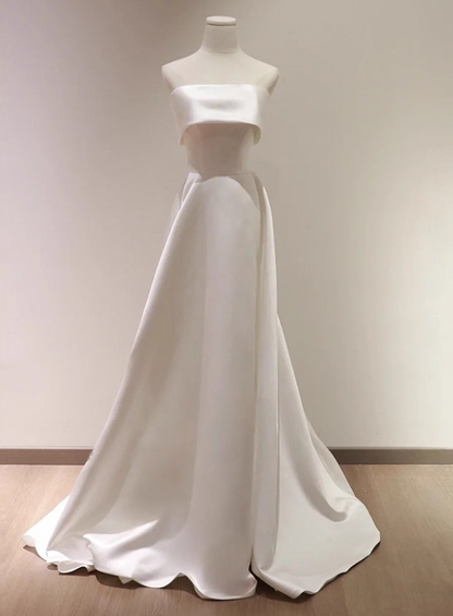 Minimalist Wedding Dress A Line Strapless Wedding Dress  D3489