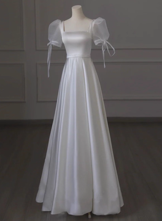 Minimalist Wedding Dress A Line Square Neck Pleated Wedding Dress D3493