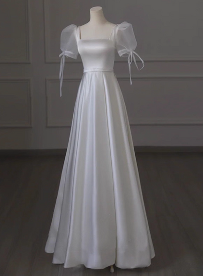Minimalist Wedding Dress A Line Square Neck Pleated Wedding Dress D3493
