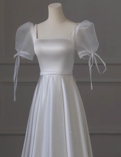 Minimalist Wedding Dress A Line Square Neck Pleated Wedding Dress D3493