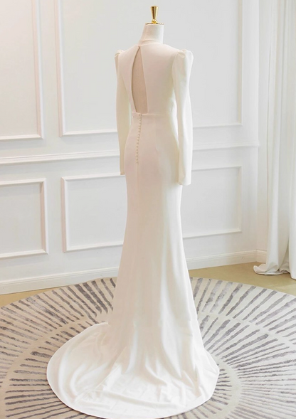Minimalist Wedding Dress V-neck Long Sleeve Wedding Dress D3494