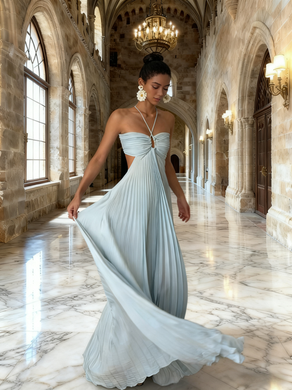 New Arrival Prom Dress Halter Pleated Birthday Party Dress Evening Dress   D3468