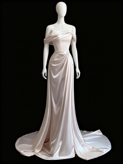 Minimalist Wedding Dress Off Shoulder Pleated Wedding Dress  D3507