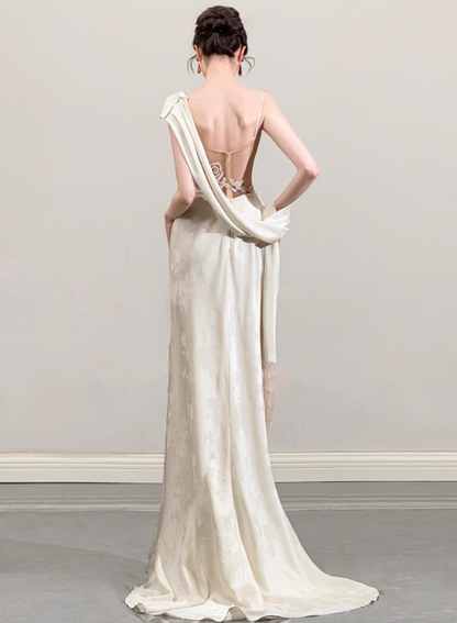 New Arrival Wedding Dress Asymmetrical Neck Pleated Wedding Dress  D3508