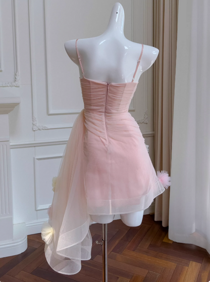 Sweet Homecoming Dress Spaghetti Straps Pleated Tulle Birthday Party Dress Cocktail Dress    D3512