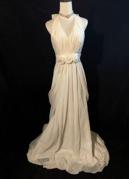 Elegant Wedding Dress A  Line V-neck Pleated Wedding Dress   D3522