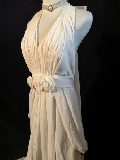 Elegant Wedding Dress A  Line V-neck Pleated Wedding Dress   D3522