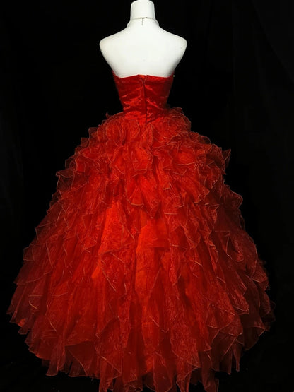 Vintage Prom Dress Strapless Sequins Ruffle Ball Gown Evening Dress  D3531
