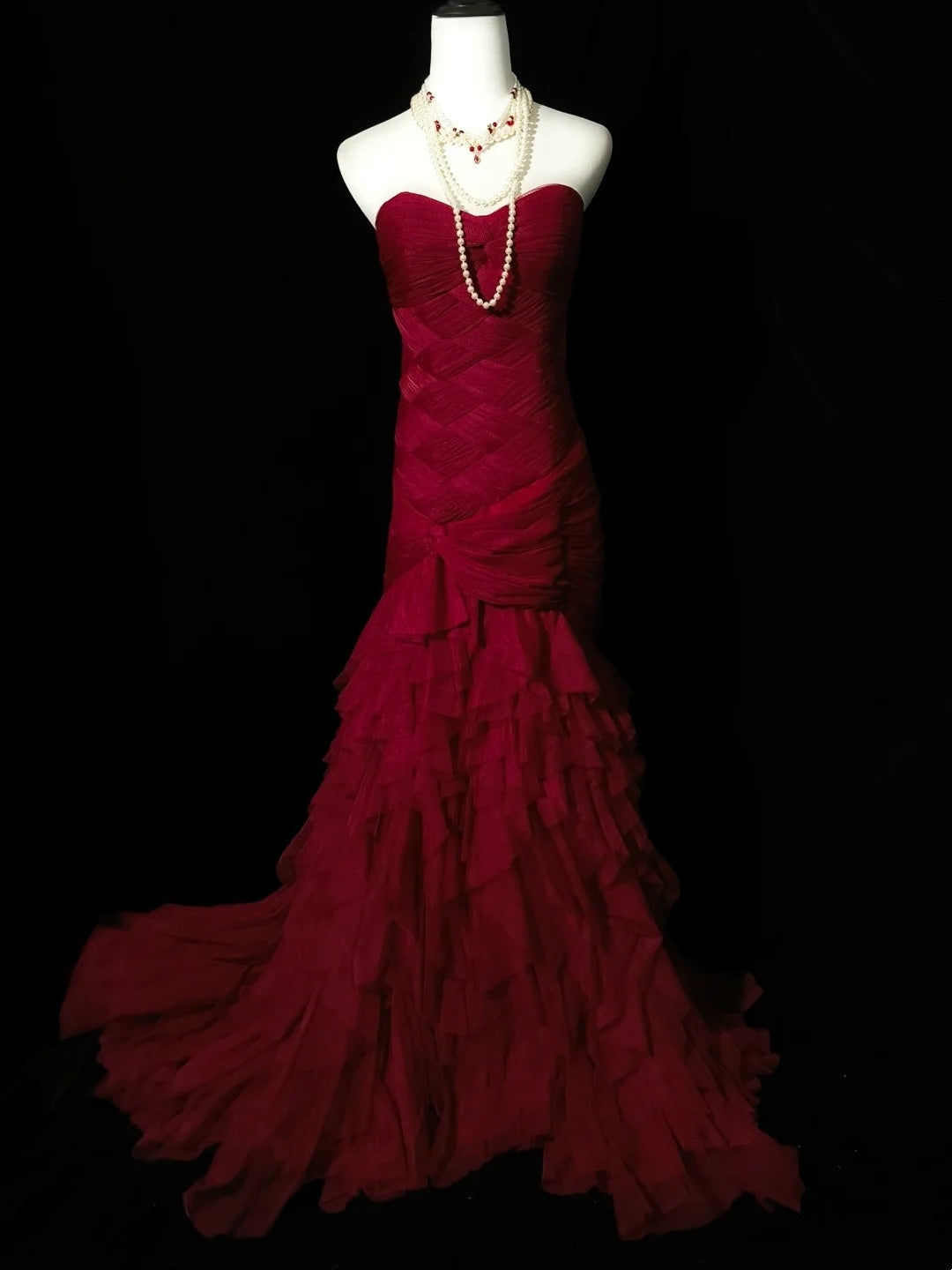 Elegant Prom Dress Wine Red Sweetheart Pleated Mermaid Birthday Party Dress Evening Dress     D3554