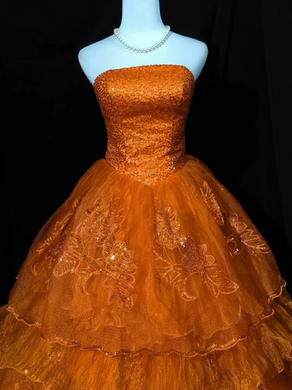 Beauty Prom Dress Strapless Tulle Tiered Ball Gown Quinceanera Dress Evening Dress   D3555