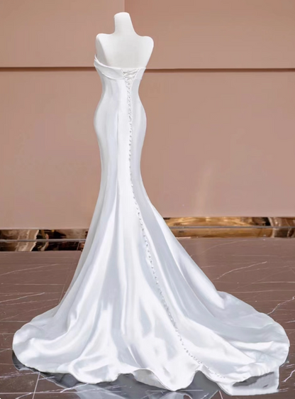 Minimalist Wedding Dress Strapless Pleated Mermaid Wedding Dress  D3256