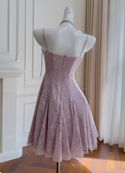 New Design Homecoming Dress Spaghetti Straps Pleated Lace Short Prom Dress Party Dress      D3569