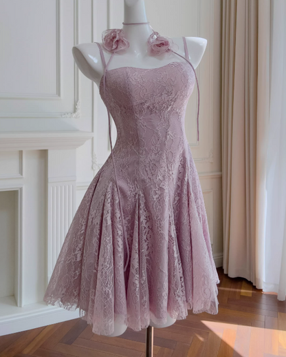 New Design Homecoming Dress Spaghetti Straps Pleated Lace Short Prom Dress Party Dress      D3569