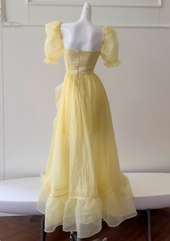 Beauty Prom Dress Square Neck Pleated Ruffle Evening Dress Gala Dress     D3570
