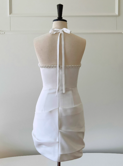 Minimalist Homecoming Dress Halter Pleated Short Prom Dress Cocktail Dress       D3572