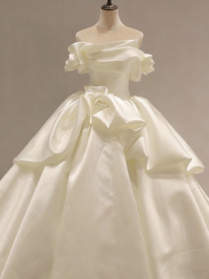 New Arrival Wedding Dress Off Shoulder Pleated Rose Wedding Dress    D3579