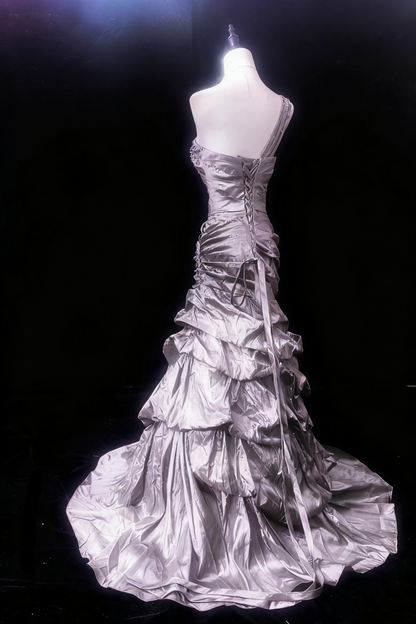 Vintage Prom Dress One Shoulder Pleated Evening Gown Gala Dress   D3586