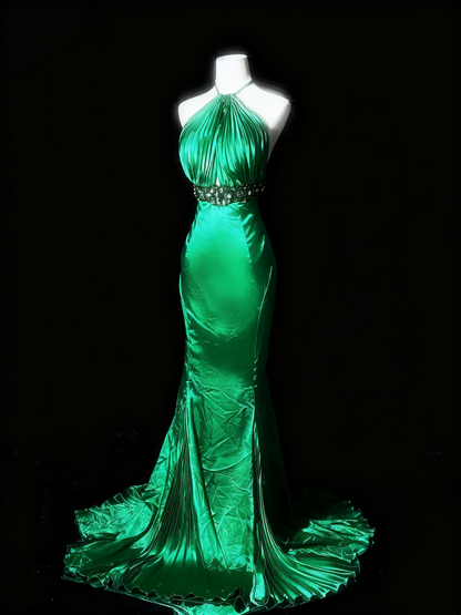 Elegant Prom Dress Halter Pleated Mermaid Evening Gown Gala Dress   D3587