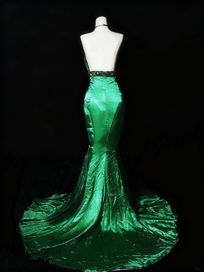 Elegant Prom Dress Halter Pleated Mermaid Evening Gown Gala Dress   D3587
