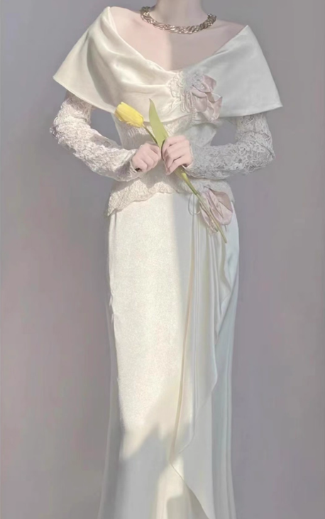 New Arrival Wedding Dress Off Shoulder Lace Pleated Wedding Dress    D3590