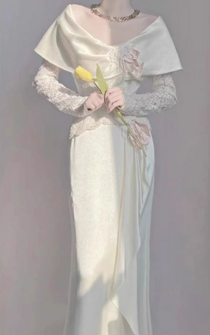 New Arrival Wedding Dress Off Shoulder Lace Pleated Wedding Dress    D3590